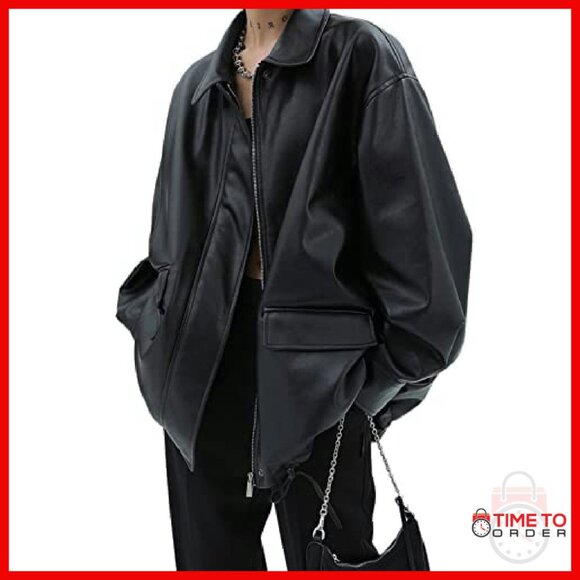 Medium Faux Leather Blazer Vintage Boyfriend Jacket Streetwear